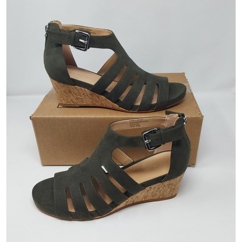 Violet & Red Women’s Green Cork Wedge Sandals Strappy Open Toe Buckle Size 9.5